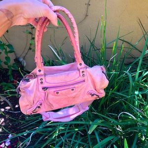 Balenciaga pink mini motorcycle bag